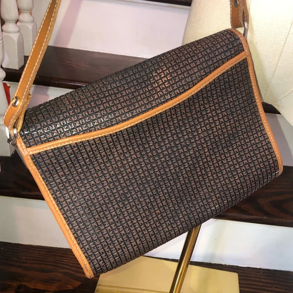 TED LAPIDUS Paris Monogram Leather PVC Crossbody Strap Shoulder Bag RARE HTF